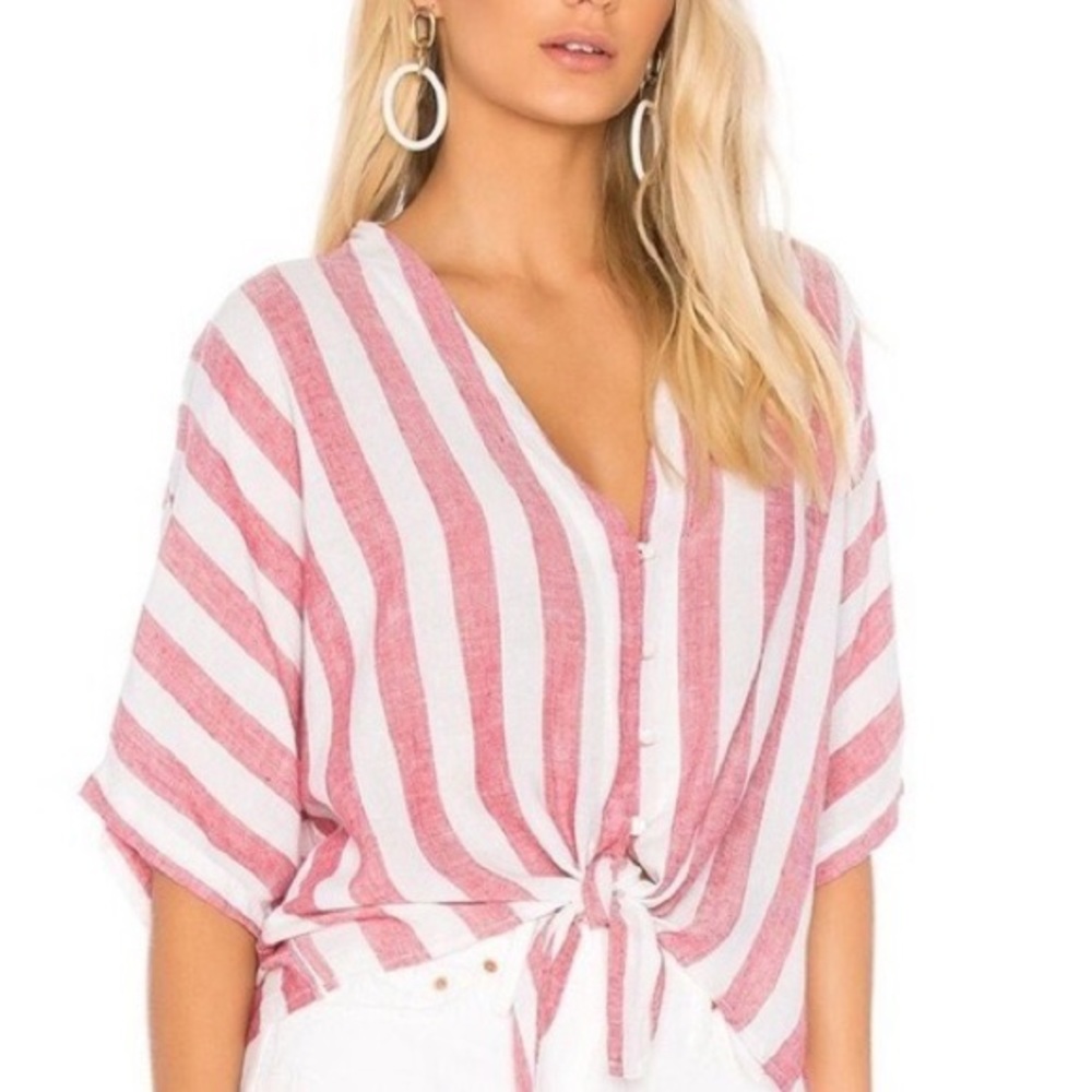 Thea Tie Front Button Up in Seville Stripe Rails
